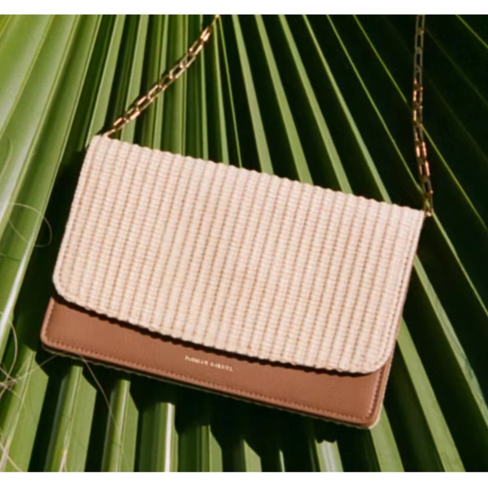 Mansur Gavriel Leather&Raffia Chain Crossbody Wallet MSRP$495 TIME TO TRAVEL